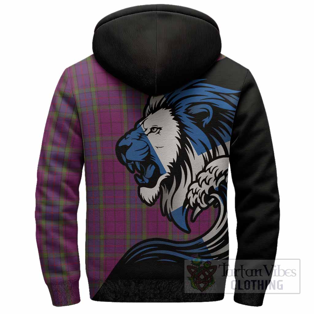 Wardlaw Tartan Crest Sherpa Hoodie Scottish Golden Lions Wave Flow