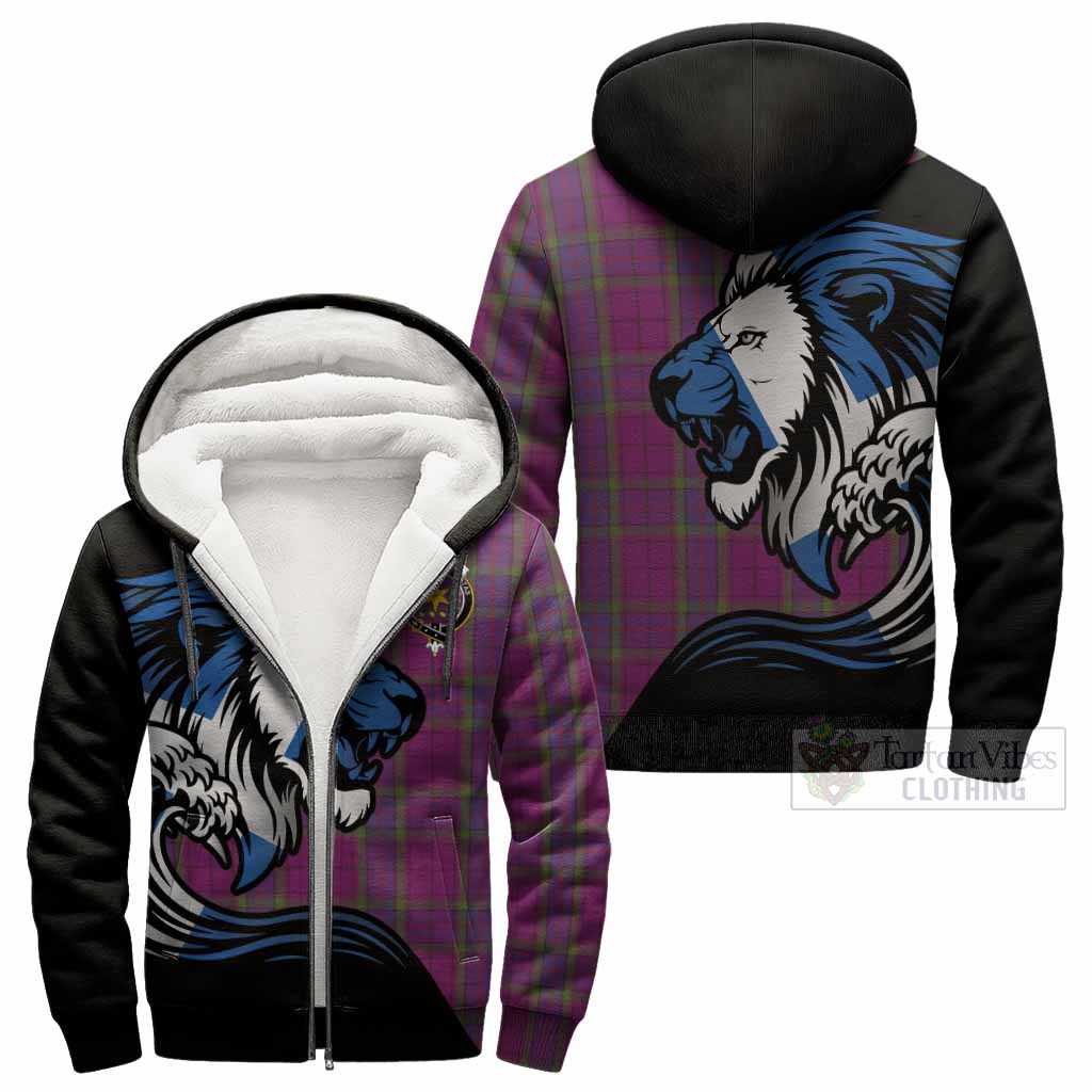 Wardlaw Tartan Crest Sherpa Hoodie Scottish Golden Lions Wave Flow