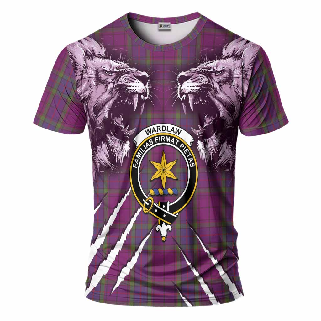Wardlaw Tartan Crest T-Shirt Ferocious Lion Style