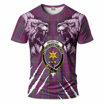 Wardlaw Tartan Crest T-Shirt Ferocious Lion Style