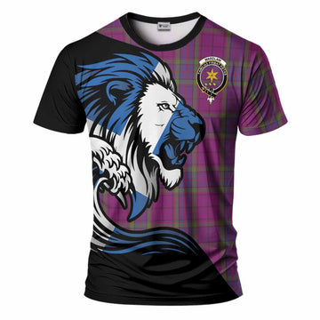 Wardlaw Tartan Crest T-Shirt Scottish Golden Lions Wave Flow