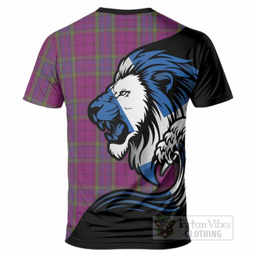 Wardlaw Tartan Crest T-Shirt Scottish Golden Lions Wave Flow