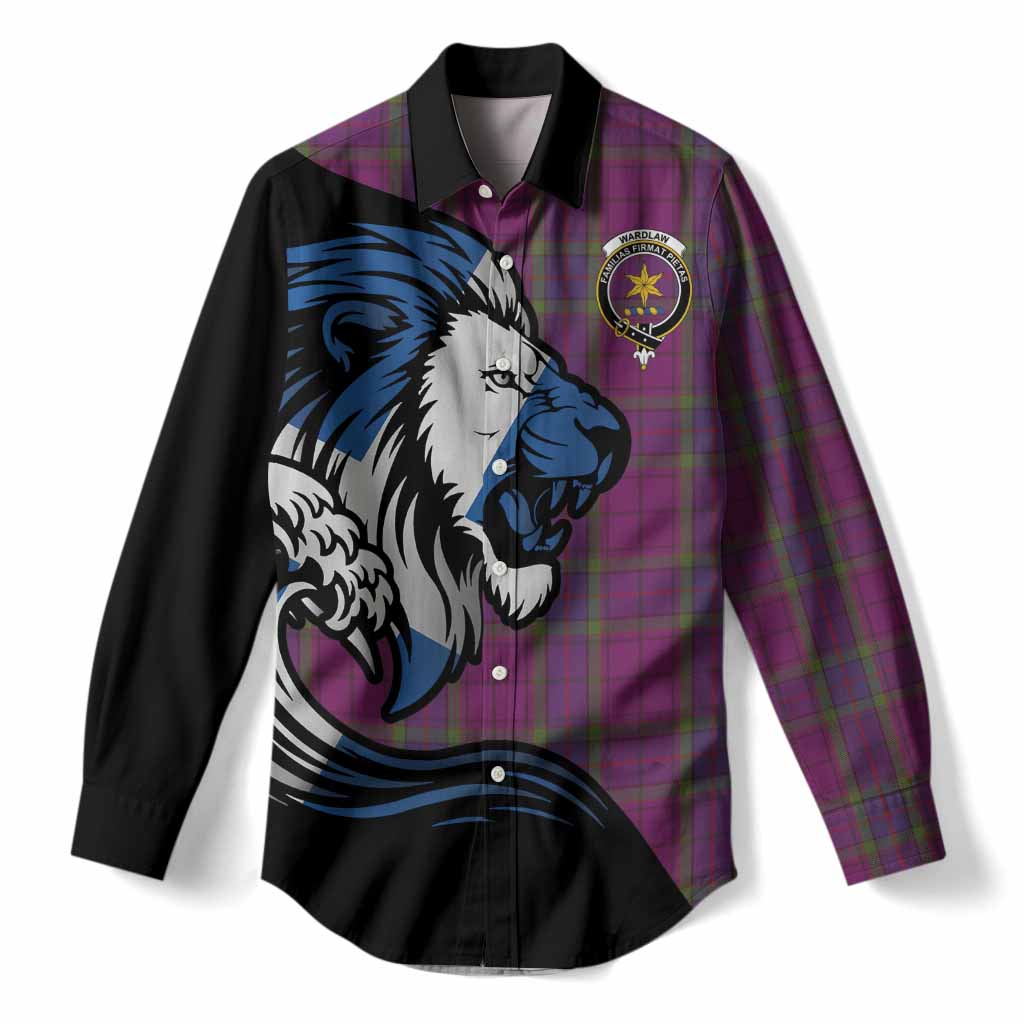 Wardlaw Tartan Crest Women Casual Shirt Scottish Golden Lions Wave Flow