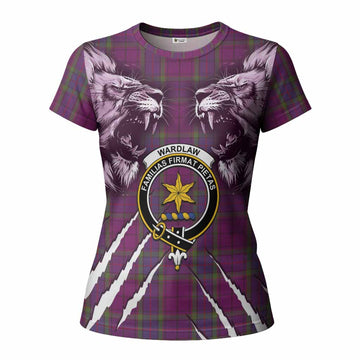 Wardlaw Tartan Crest Women T shirt Ferocious Lion Style