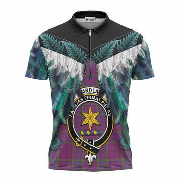 Wardlaw Tartan Crest Zipper Polo Shirt New Zealand Maori Korowai Cloak