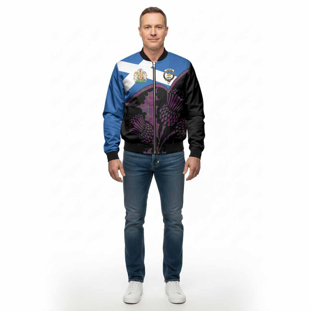 Wardlaw Tartan Family Crest Bomber Jacket Scotland Thistle Floral Flag Style