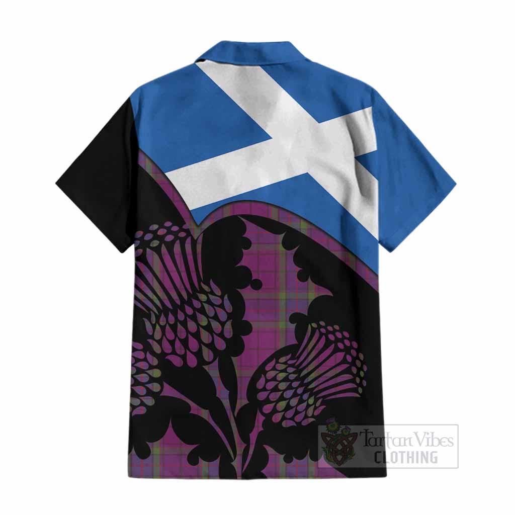 Wardlaw Tartan Family Crest Cotton Hawaiian Shirt Scotland Thistle Floral Flag Style