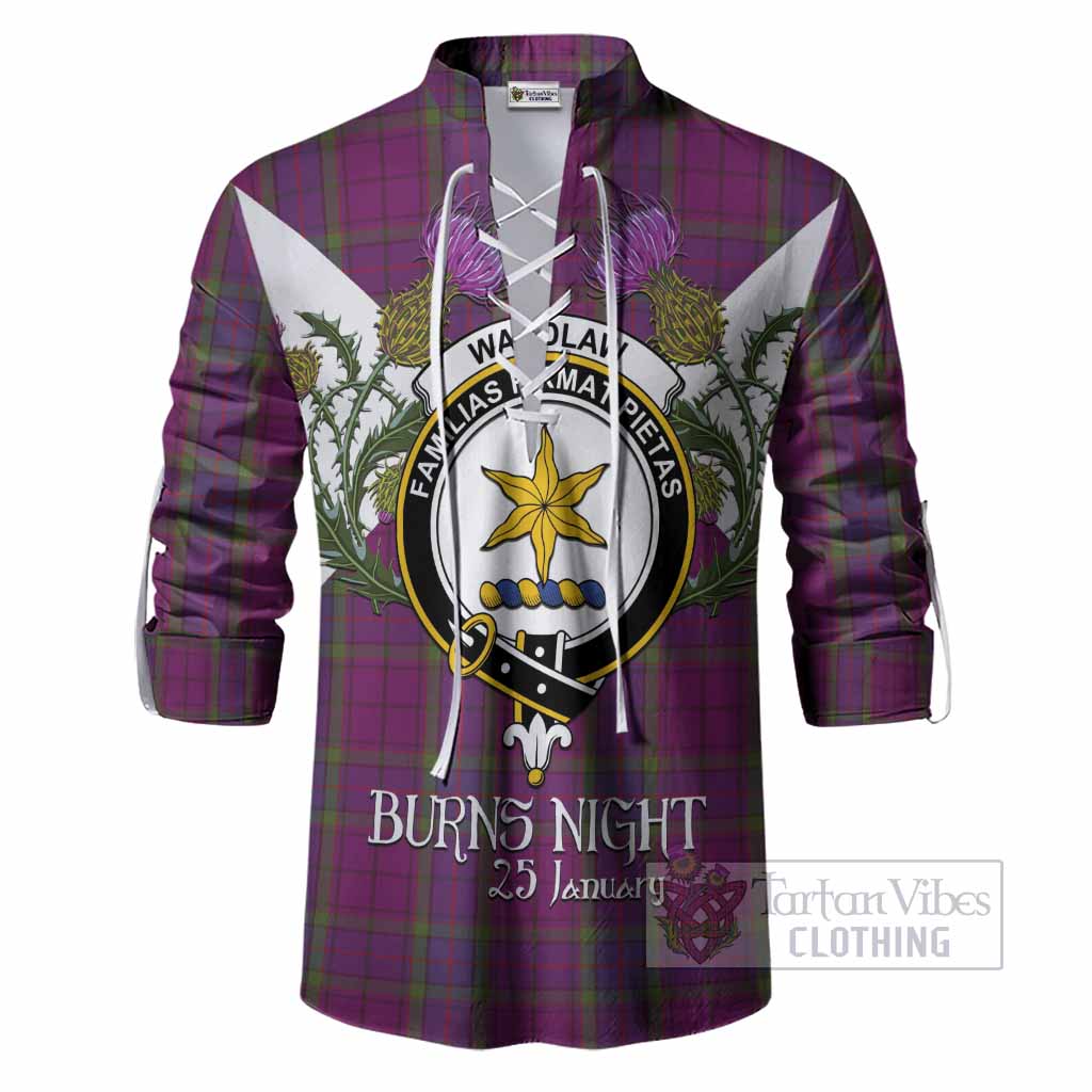 Wardlaw Tartan Family Crest Ghillie Shirt Scottish Burns Night Thistle Floral