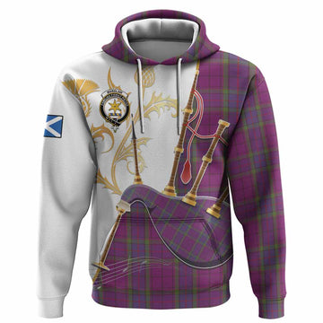 Wardlaw Tartan Family Crest Hoodie Bagpipes with Scottish Thistle