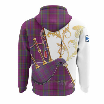 Wardlaw Tartan Family Crest Hoodie Bagpipes with Scottish Thistle