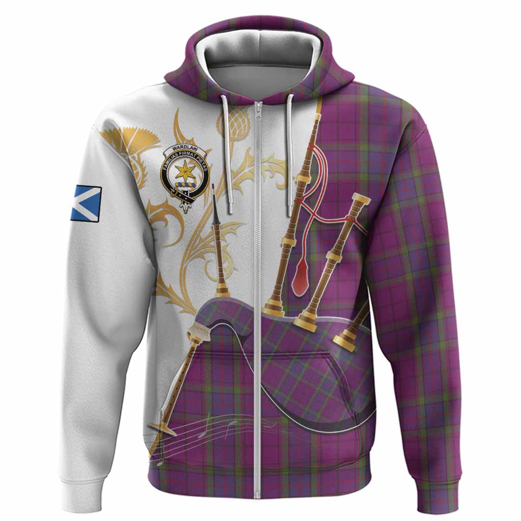 Wardlaw Tartan Family Crest Hoodie Bagpipes with Scottish Thistle