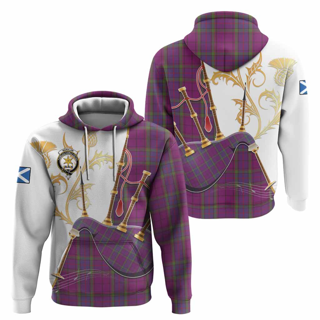 Wardlaw Tartan Family Crest Hoodie Bagpipes with Scottish Thistle