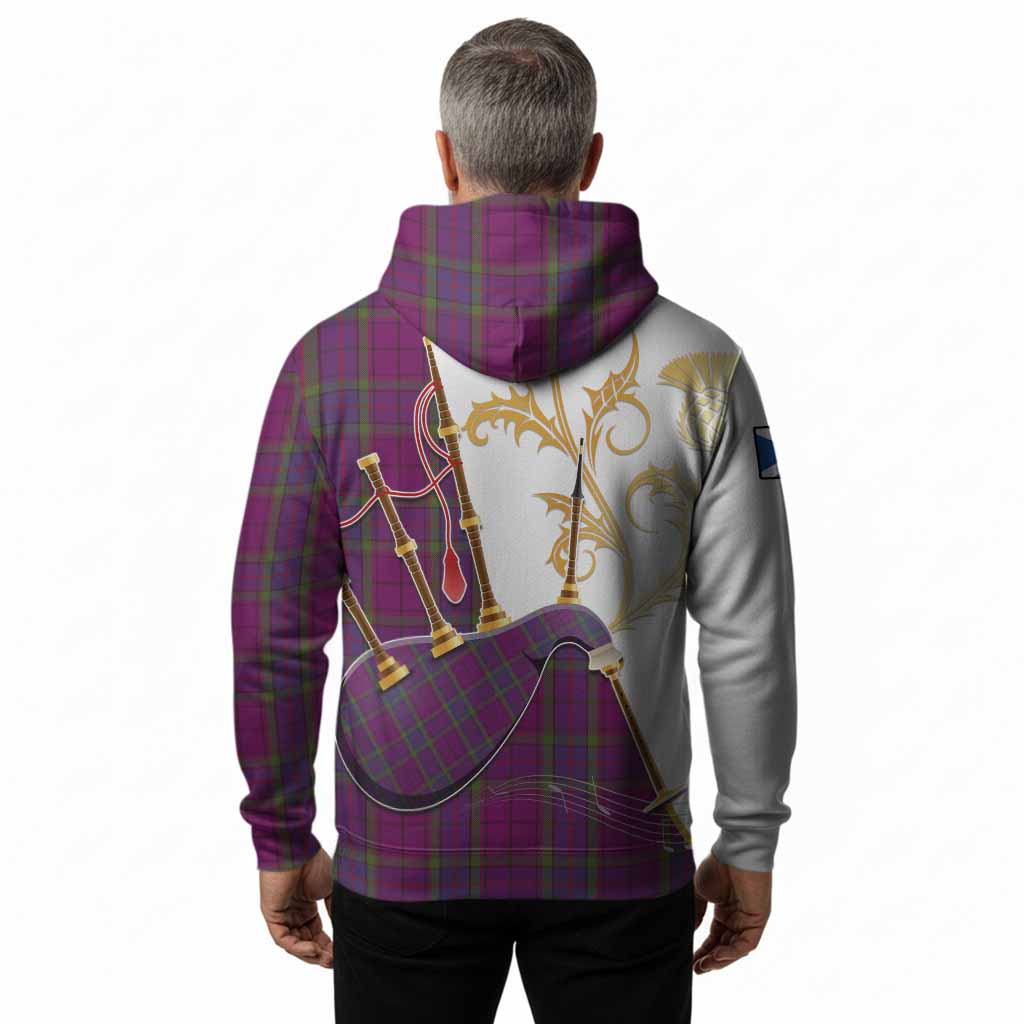 Wardlaw Tartan Family Crest Hoodie Bagpipes with Scottish Thistle