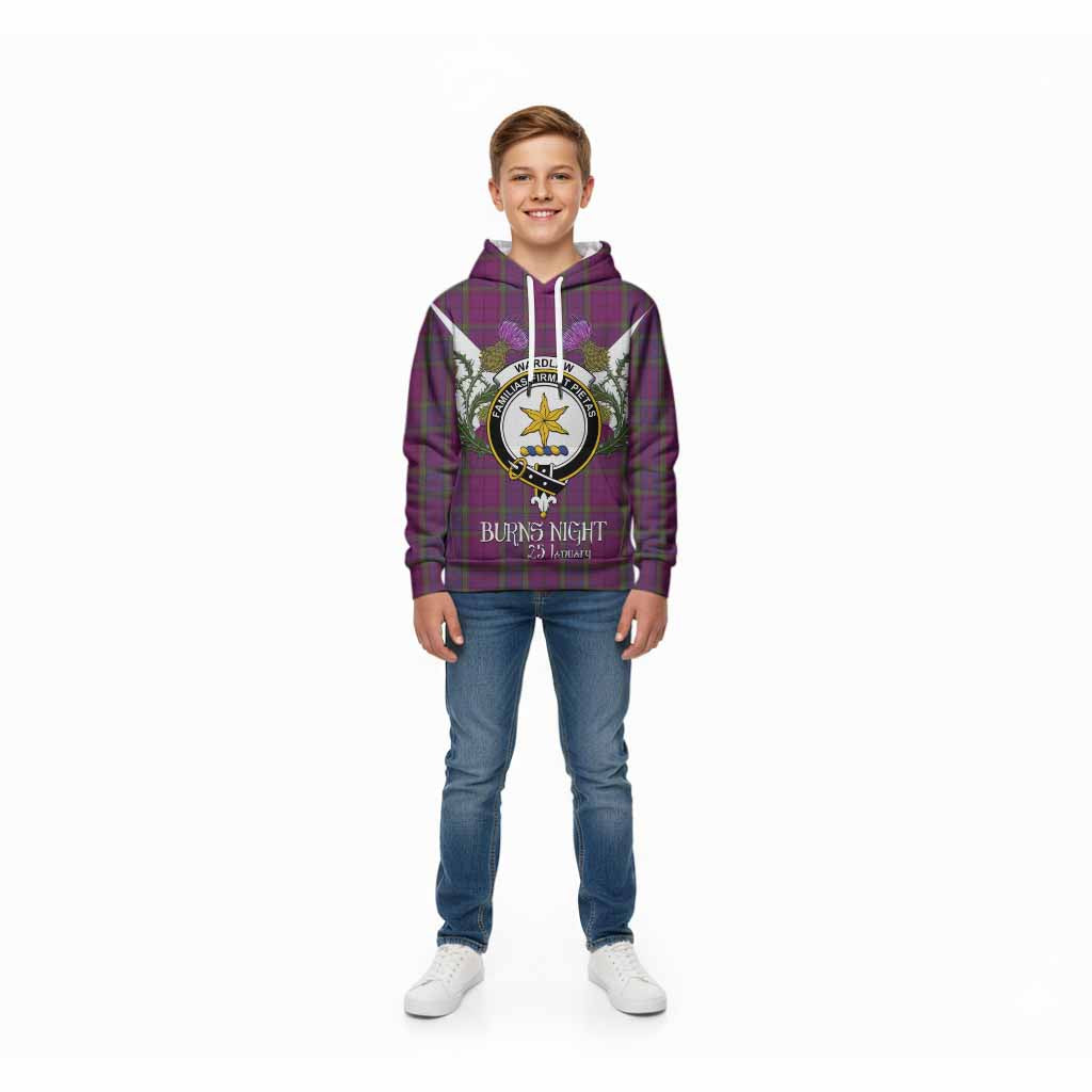 Wardlaw Tartan Family Crest Kid Hoodie Scottish Burns Night Thistle Floral