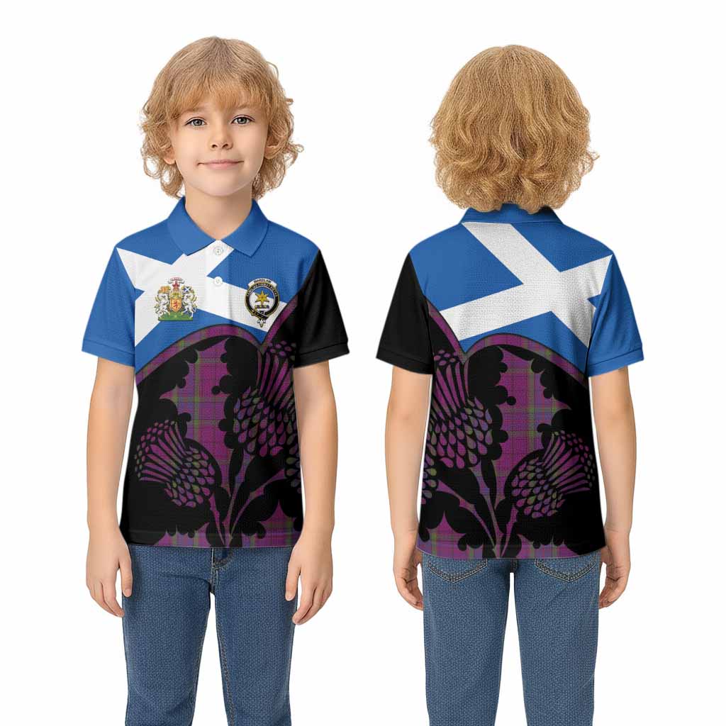 Wardlaw Tartan Family Crest Kid Polo Shirt Scotland Thistle Floral Flag Style