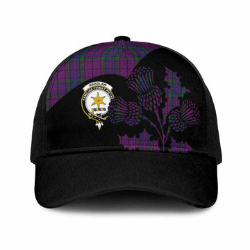 Wardlaw Tartan Family Crest Mesh Trucker Cap Scotland Thistle Floral Flag Style