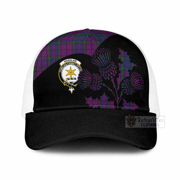 Wardlaw Tartan Family Crest Mesh Trucker Cap Scotland Thistle Floral Flag Style