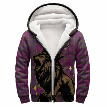 Wardlaw Tartan Family Crest Sherpa Hoodie Crowned Lion Roaring