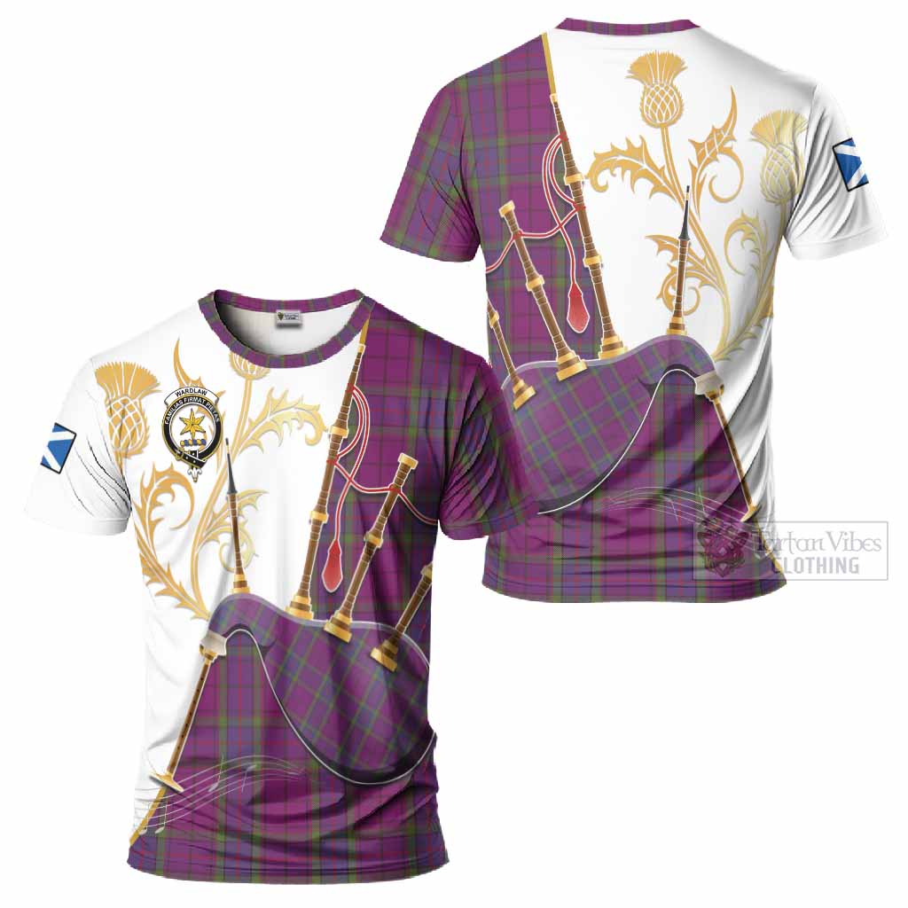 Wardlaw Tartan Family Crest T-Shirt Bagpipes with Scottish Thistle