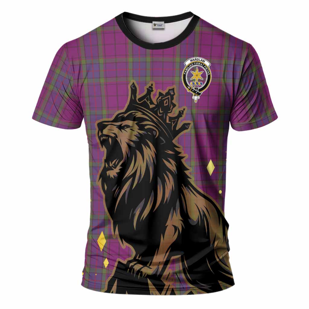 Wardlaw Tartan Family Crest T-Shirt Crowned Lion Roaring
