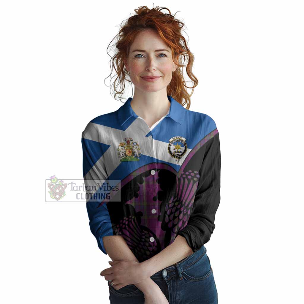 Wardlaw Tartan Family Crest Women Casual Shirt Scotland Thistle Floral Flag Style