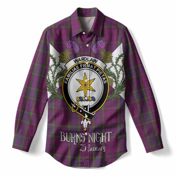 Wardlaw Tartan Family Crest Women Casual Shirt Scottish Burns Night Thistle Floral