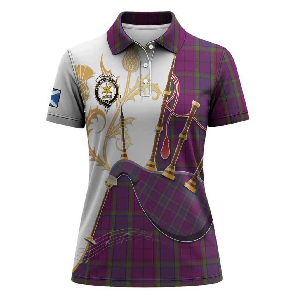 Wardlaw Tartan Family Crest Women Polo Shirt Bagpipes with Scottish Thistle