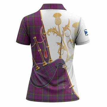 Wardlaw Tartan Family Crest Women Polo Shirt Bagpipes with Scottish Thistle