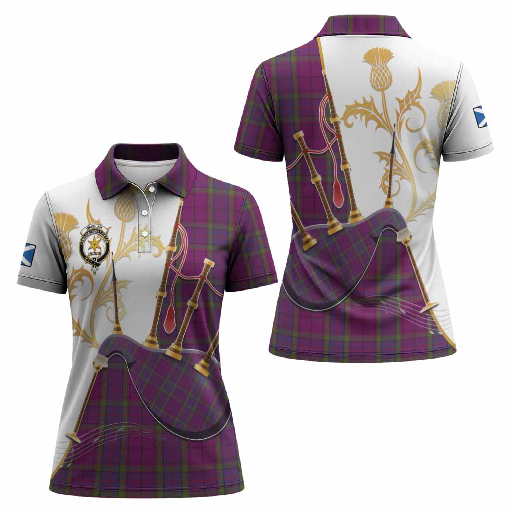 Wardlaw Tartan Family Crest Women Polo Shirt Bagpipes with Scottish Thistle