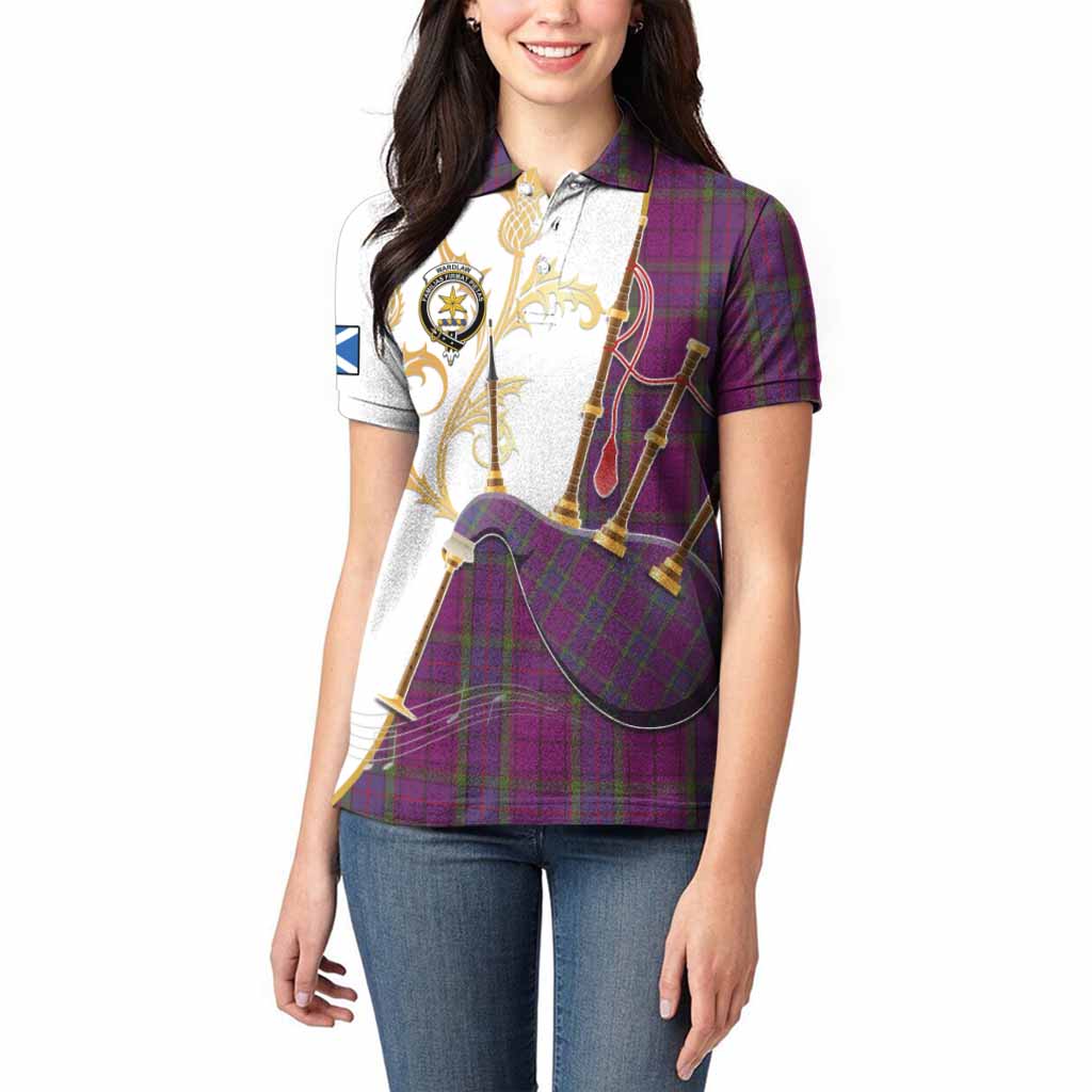 Wardlaw Tartan Family Crest Women Polo Shirt Bagpipes with Scottish Thistle