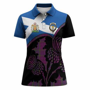 Wardlaw Tartan Family Crest Women Polo Shirt Scotland Thistle Floral Flag Style