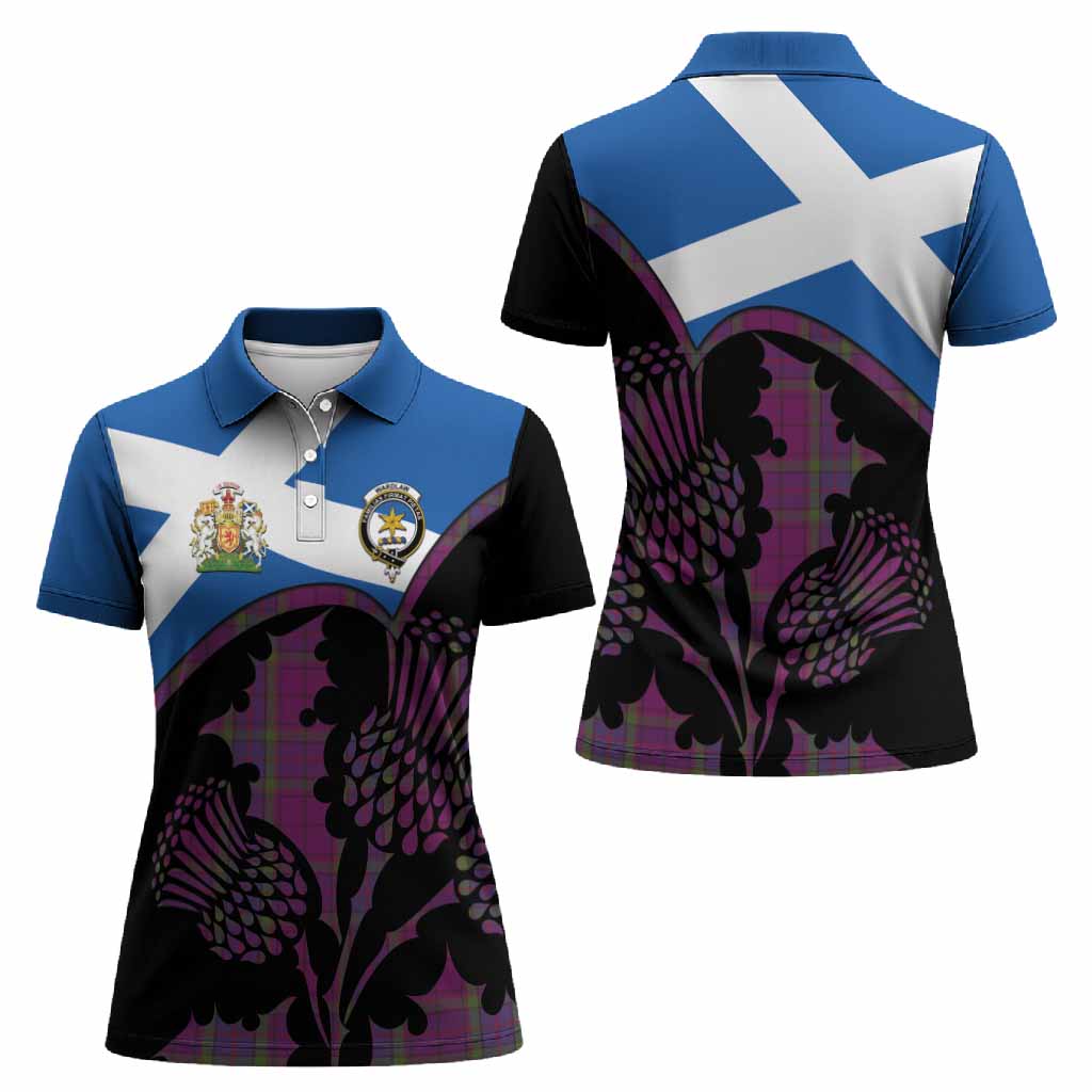Wardlaw Tartan Family Crest Women Polo Shirt Scotland Thistle Floral Flag Style