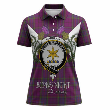 Wardlaw Tartan Family Crest Women Polo Shirt Scottish Burns Night Thistle Floral