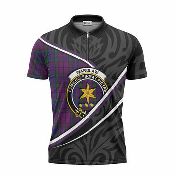 Wardlaw Tartan Family Crest Zipper Polo Shirt Celtic Scottish Thistle Floral