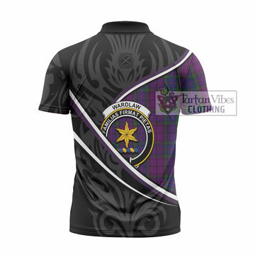 Wardlaw Tartan Family Crest Zipper Polo Shirt Celtic Scottish Thistle Floral