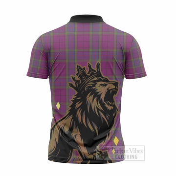 Wardlaw Tartan Family Crest Zipper Polo Shirt Crowned Lion Roaring