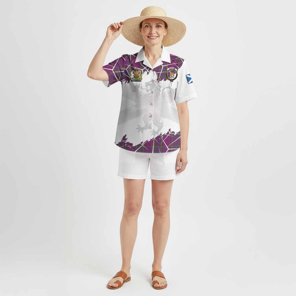 Wardlaw Tartan Hawaiian Shirt with Family Crest and Lion Rampant Grunge Style