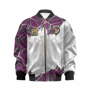 Wardlaw Tartan Kid Bomber Jacket with Family Crest and Lion Rampant Grunge Style
