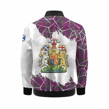 Wardlaw Tartan Kid Bomber Jacket with Family Crest and Lion Rampant Grunge Style