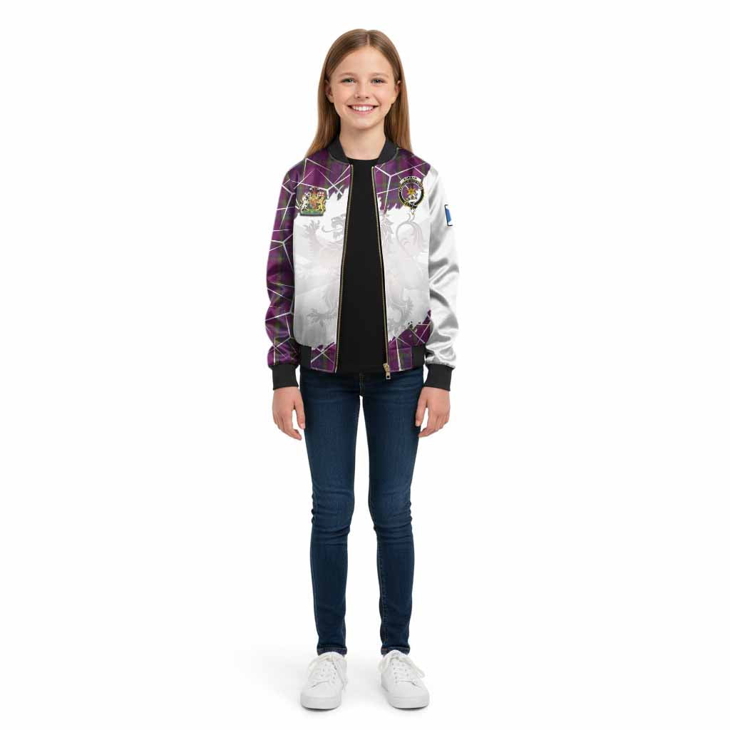 Wardlaw Tartan Kid Bomber Jacket with Family Crest and Lion Rampant Grunge Style