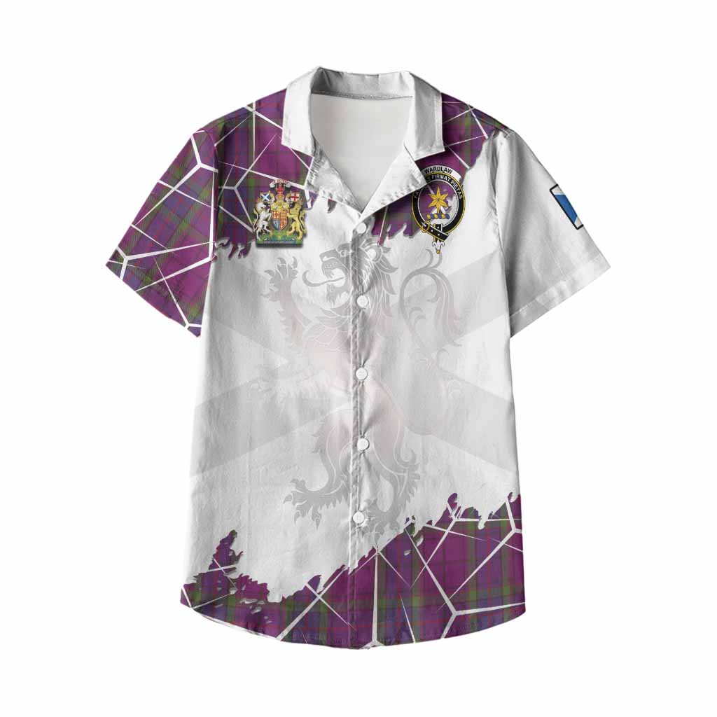 Wardlaw Tartan Kid Hawaiian Shirt with Family Crest and Lion Rampant Grunge Style