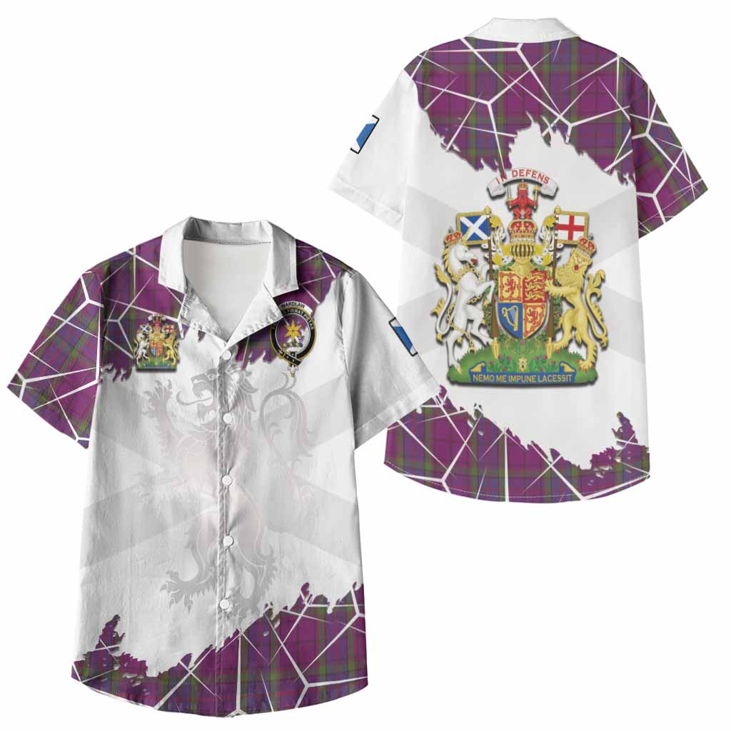 Wardlaw Tartan Kid Hawaiian Shirt with Family Crest and Lion Rampant Grunge Style