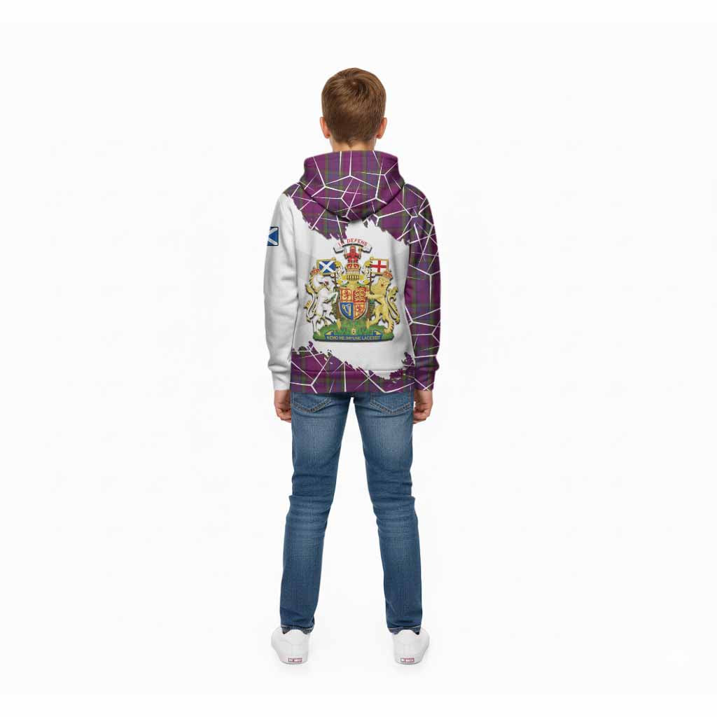 Wardlaw Tartan Kid Hoodie with Family Crest and Lion Rampant Grunge Style