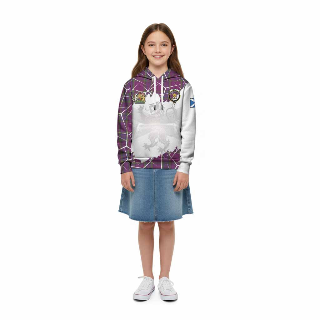 Wardlaw Tartan Kid Hoodie with Family Crest and Lion Rampant Grunge Style