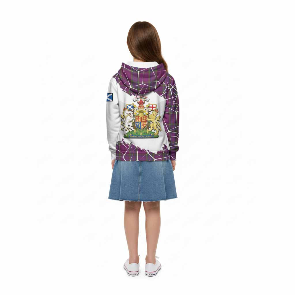 Wardlaw Tartan Kid Hoodie with Family Crest and Lion Rampant Grunge Style