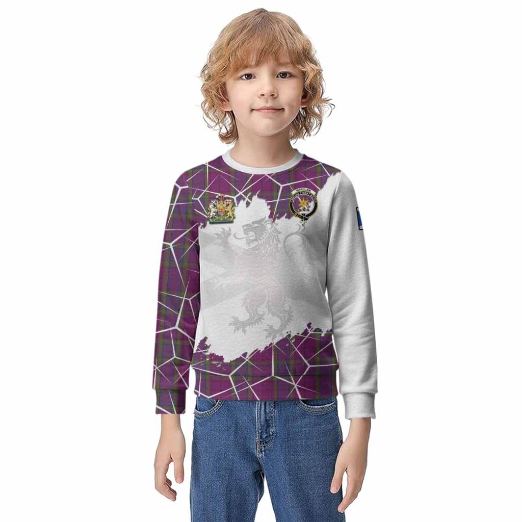 Wardlaw Tartan Kid Knitted Sweatshirt with Family Crest and Lion Rampant Grunge Style