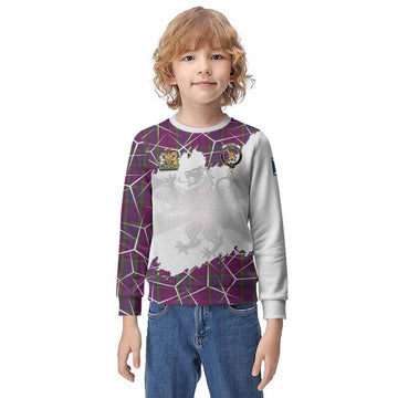 Wardlaw Tartan Kid Knitted Sweatshirt with Family Crest and Lion Rampant Grunge Style