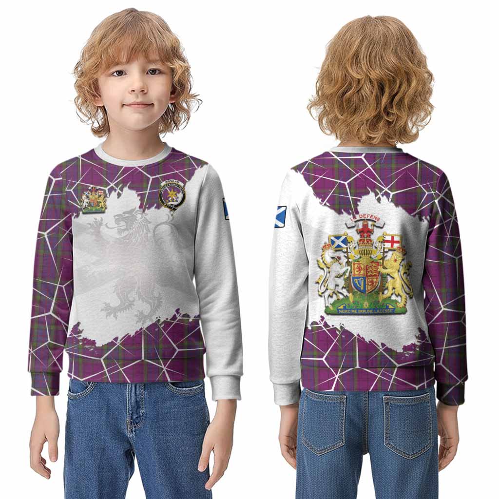 Wardlaw Tartan Kid Knitted Sweatshirt with Family Crest and Lion Rampant Grunge Style