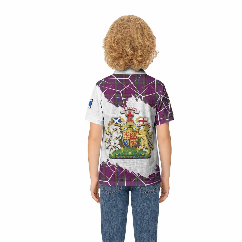 Wardlaw Tartan Kid Polo Shirt with Family Crest and Lion Rampant Grunge Style