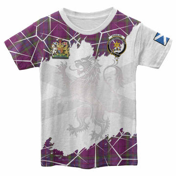 Wardlaw Tartan Kid T-shirt with Family Crest and Lion Rampant Grunge Style